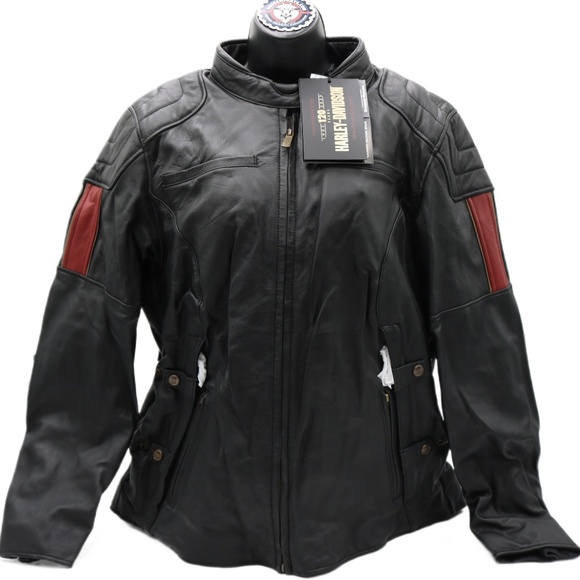 97028-23VW NWT HARLEY-DAVIDSON WOMENS LTHR JACKET NOSTALGIA TRIPLE VENT - Picture 1 of 5